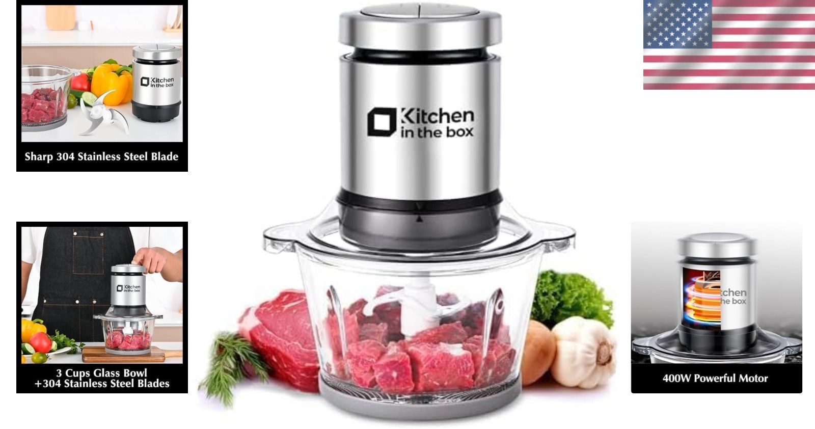 400W Mini Food Processor – Powerful Meat Grinder & Vegetable Chopper, 3 Cup Bowl