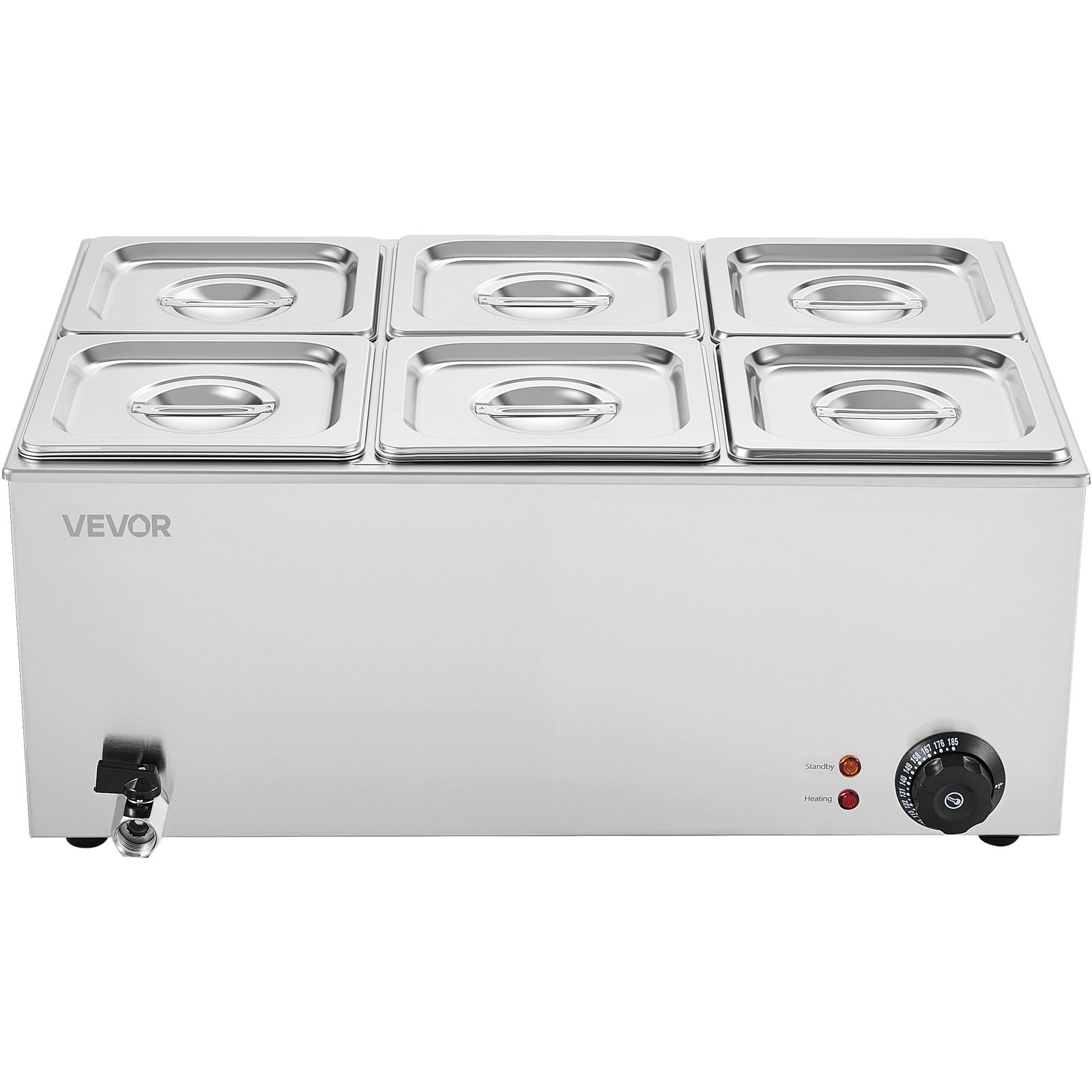 24QT Commercial Food Warmer, 6-Pan Electric Steam Table, 1200W Professional Coun