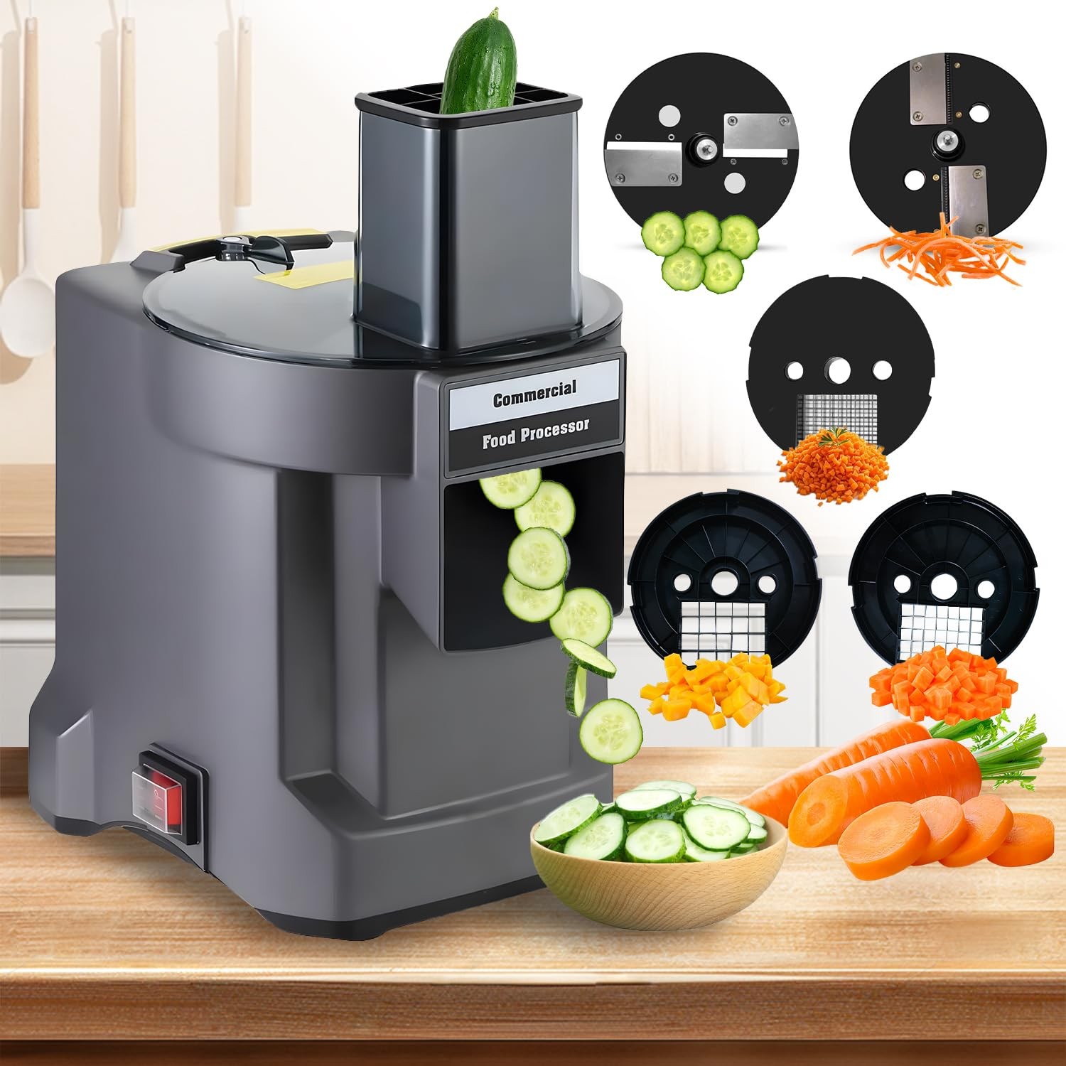 5 in 1 Commercial Food Processor with 5 Blades, Electric Vegetable Chopper, V…