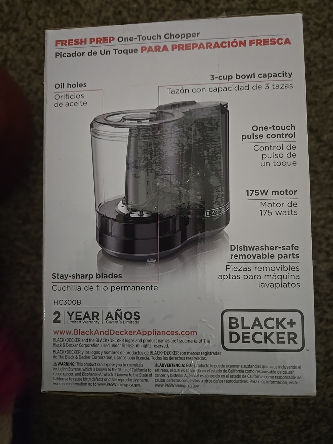 Black Decker FreshPrep One Touch Chopper 3 Cup Capacity Dishwasher Safe