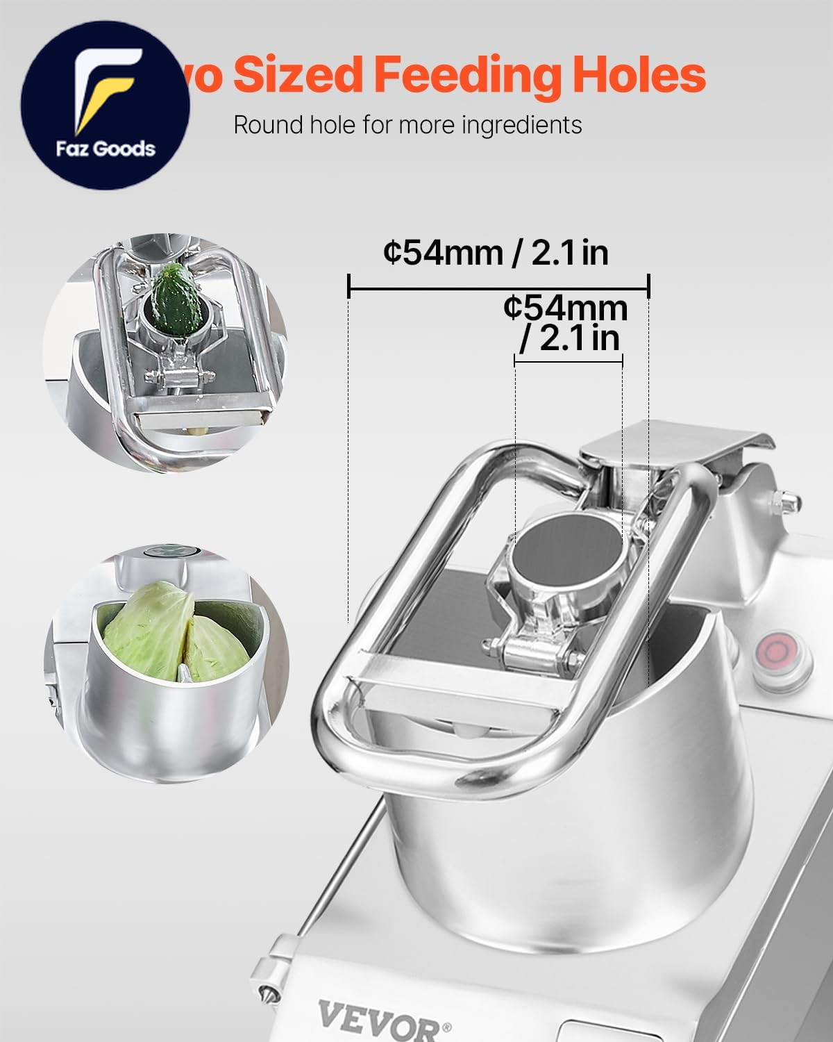 Food Processor & Vegetable Chopper 2 Feeding Holes Food-Grade Stainless Steel