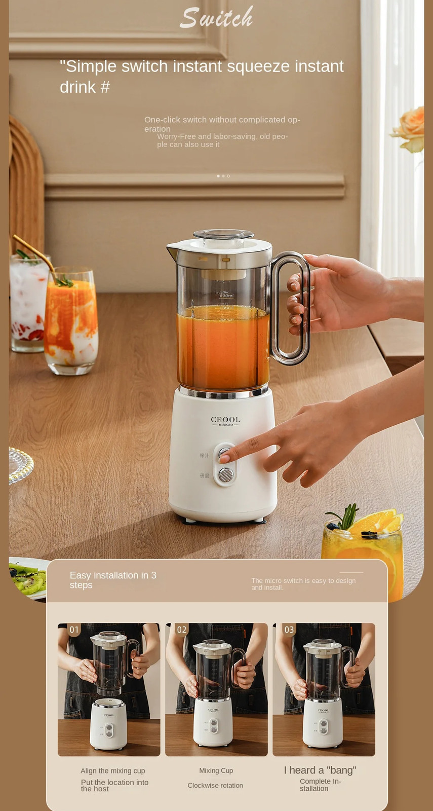 2IN1 Food Blender Portable Juicer Smoothie Maker Fruit Mixer Bean Grinder Mixer