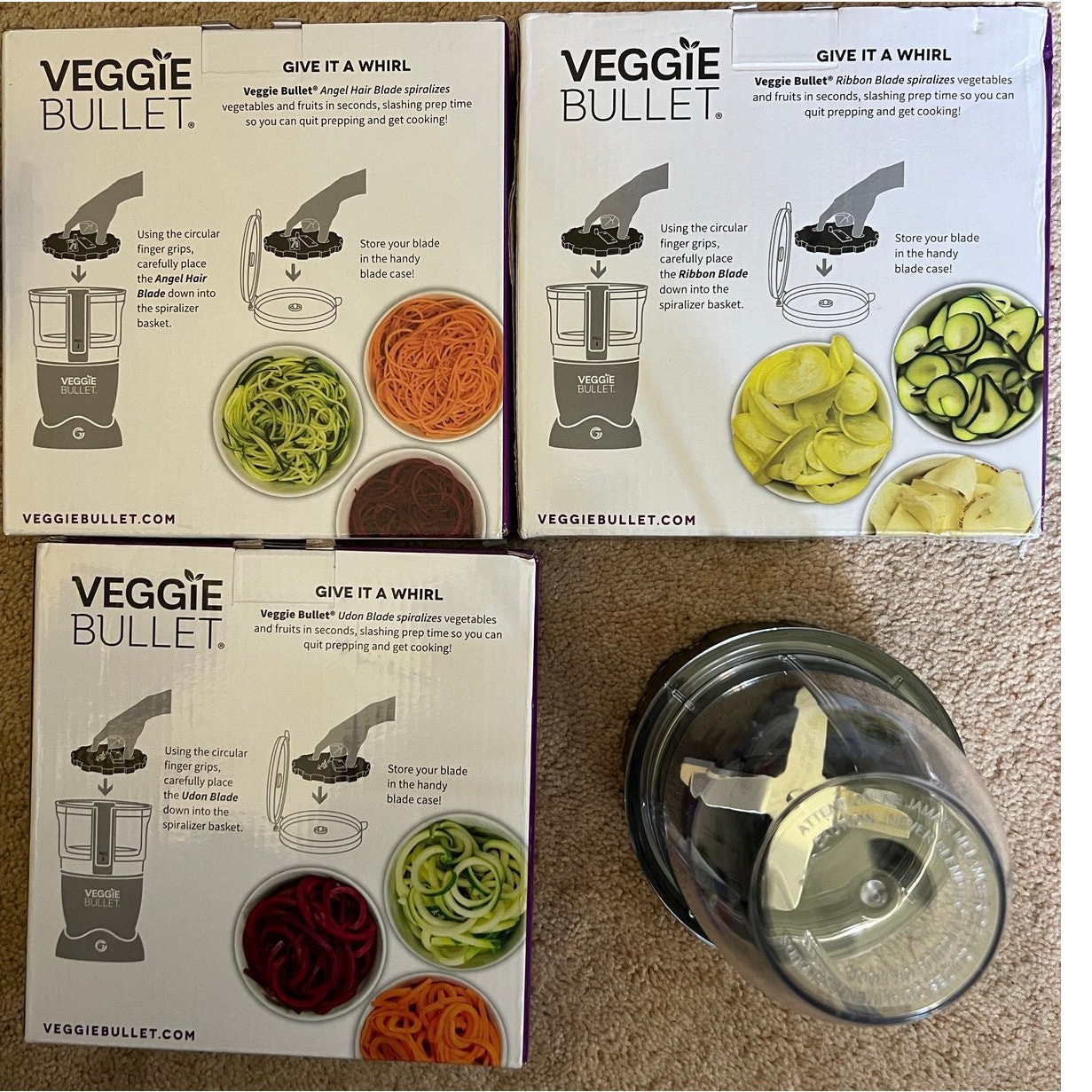 Veggie Bullet parts for food processor, NEW bowl, lid, 3 blades, blender -read