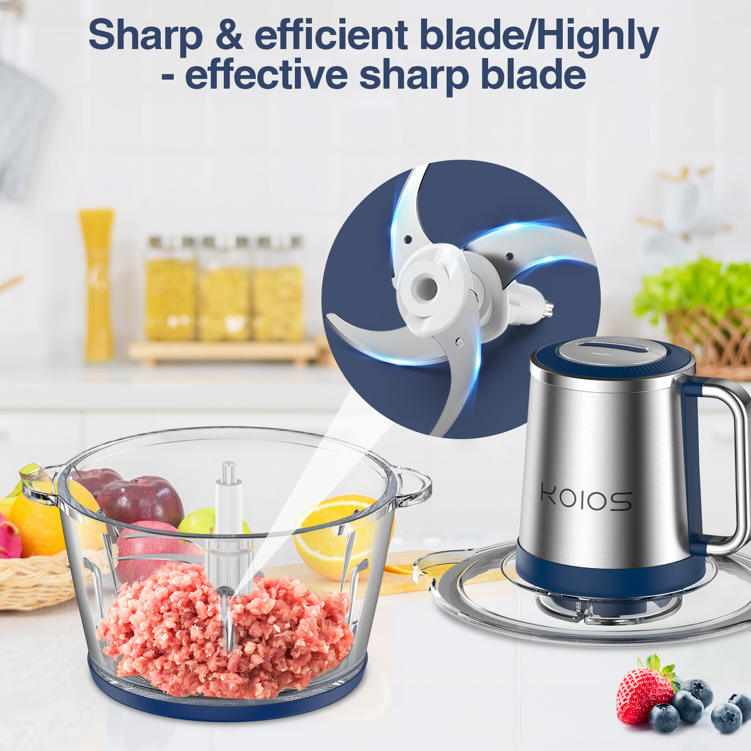 KOIOS Electric Food Chopper Processor Mixer 8Cup x2 500W Meat Veggie Grinder NEW