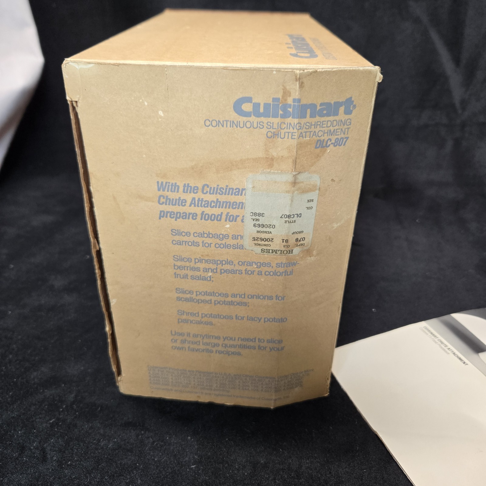 Cuisinart Food Processor Chute Attachment w Box Manual DLC-7 DLC-10l