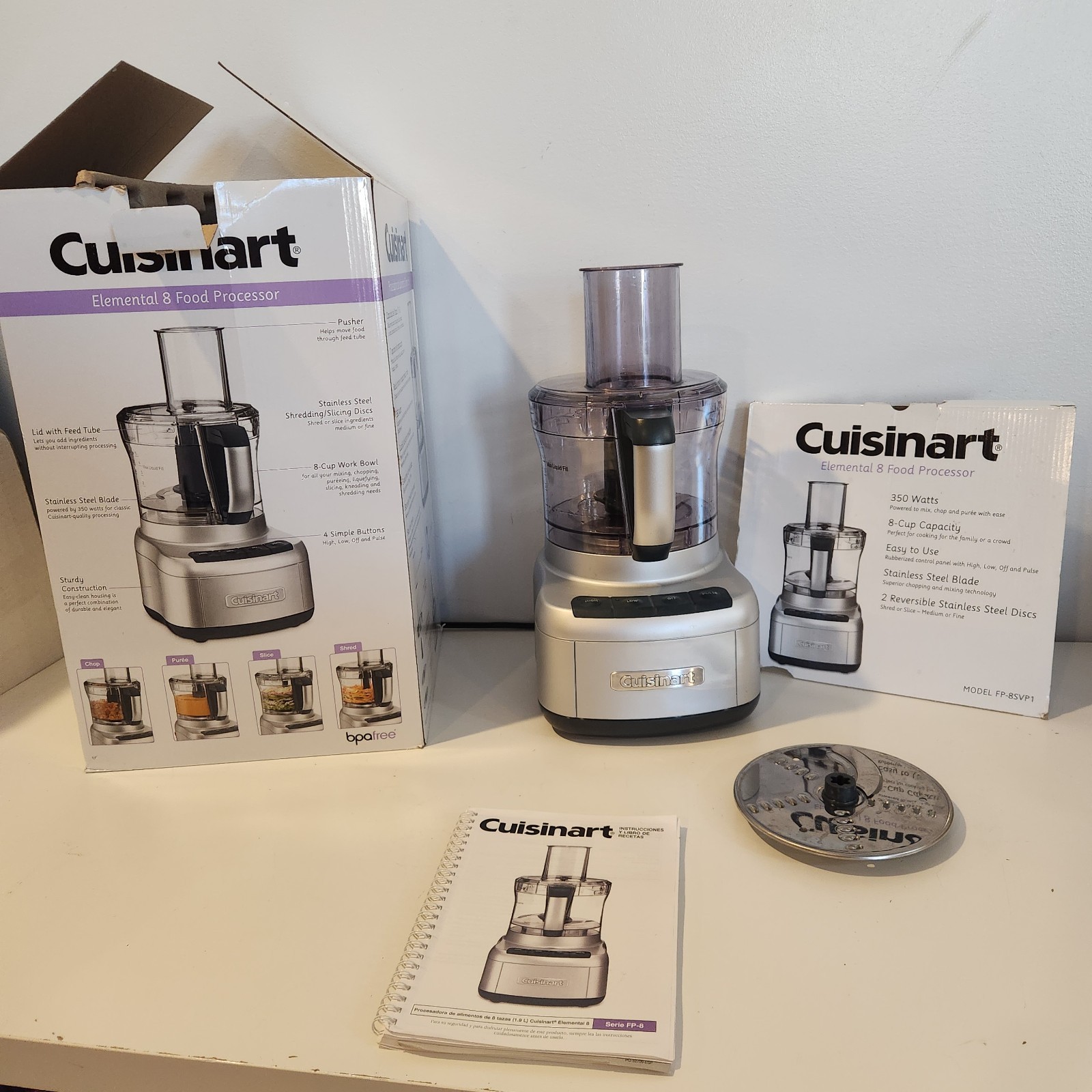 Cuisinart FP-8GMP1 Elemental 8-Cup Food Processor Gunmetal Tested Working