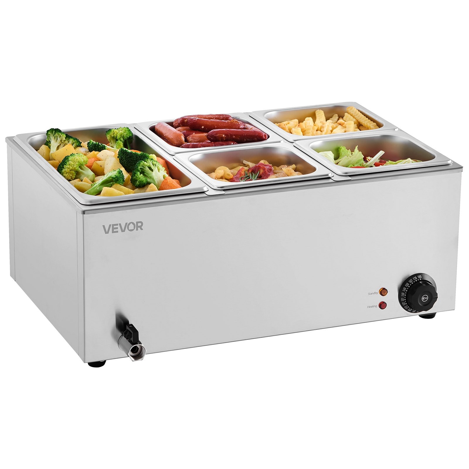 24QT Commercial Food Warmer, 5-Pan Electric Steam Table, 1200W Professional Coun