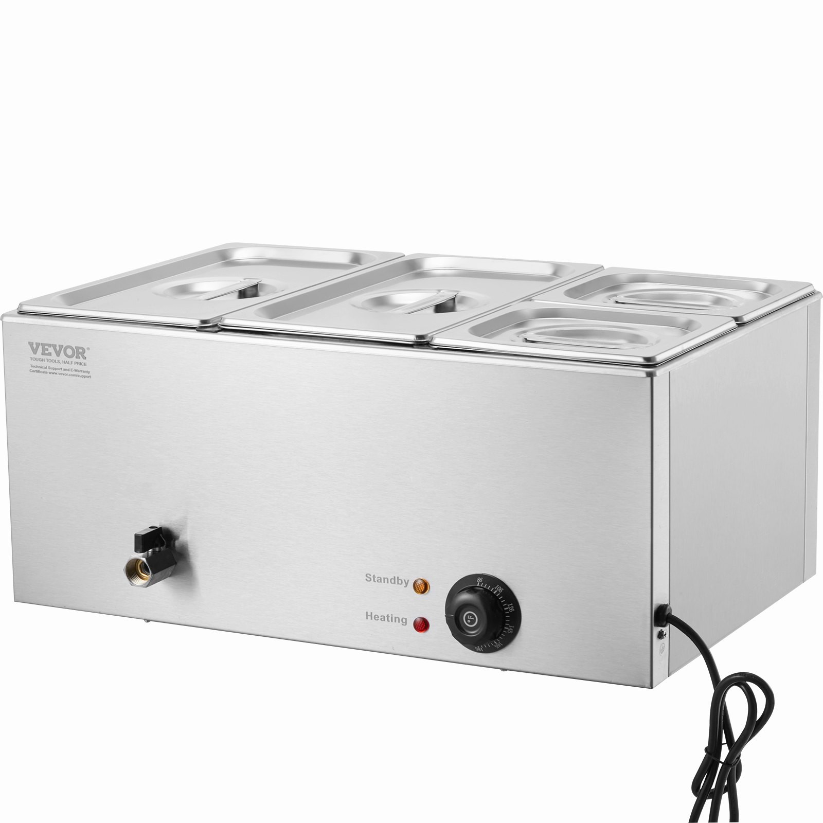4-Pan Commercial Food Warmer, 16.4QT Electric Steam Table, 1200W Professional Co