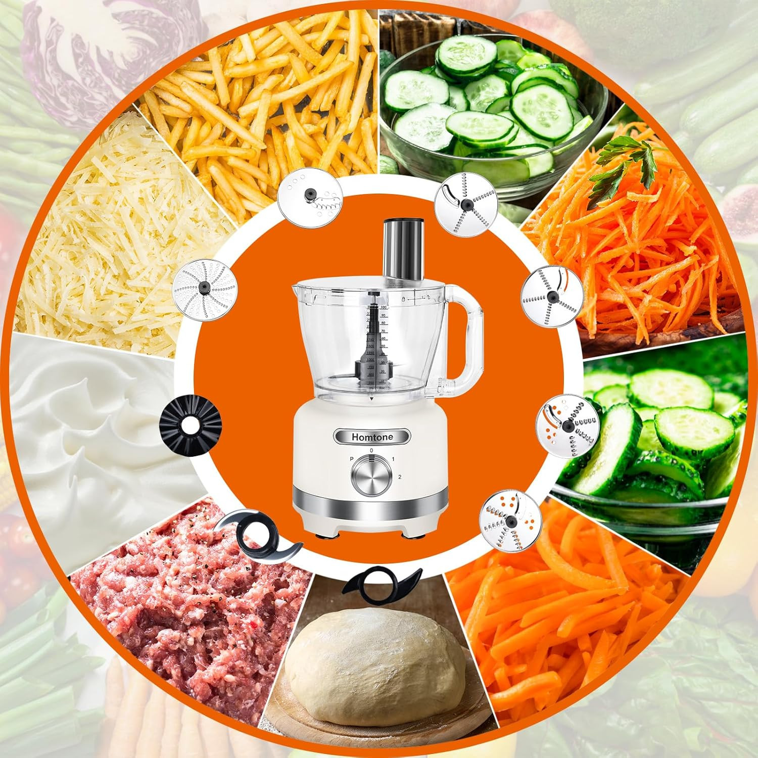16 Cup Food Processor Large, 9-In-1 Vegetable Chopper with 7 Blades for Shreddin