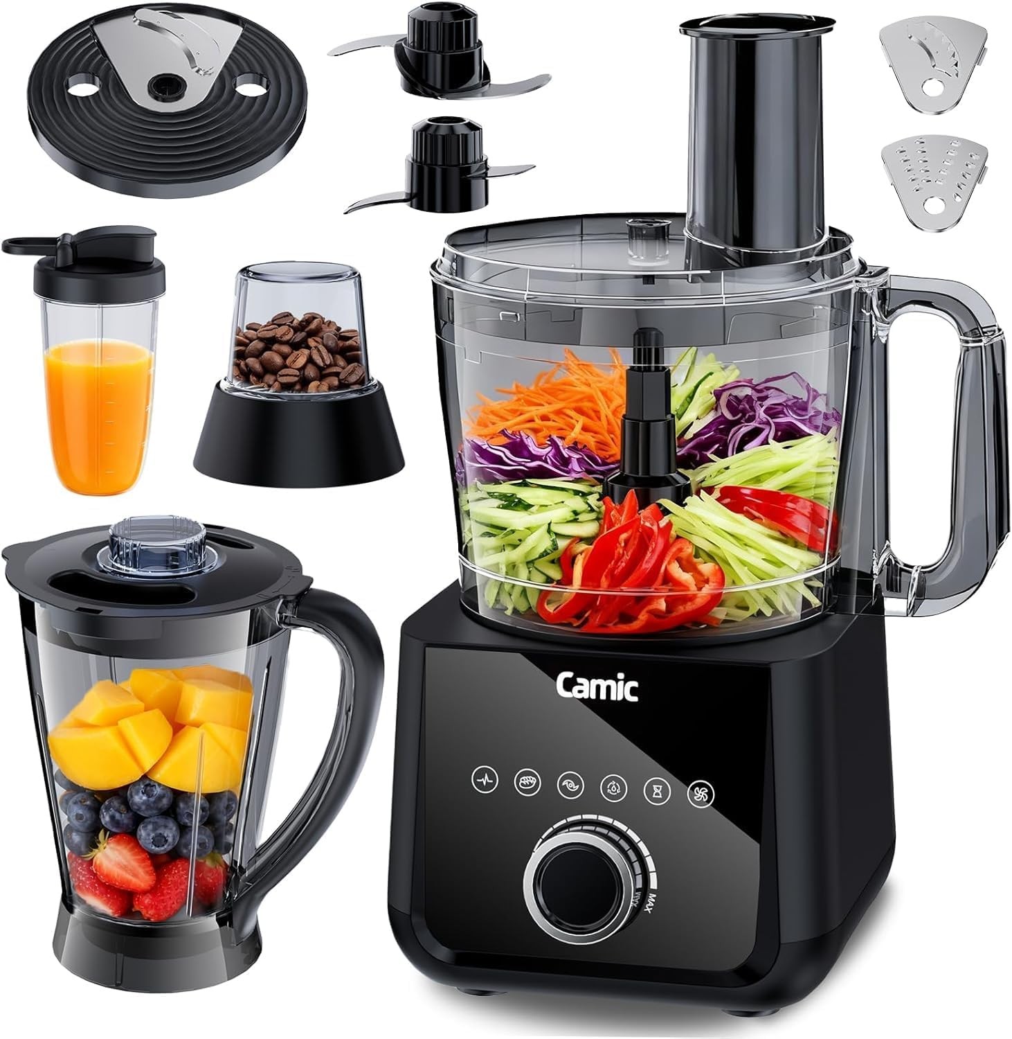 600W Food Processor Camic 6 Presets Chopping Slicing Dough Blender
