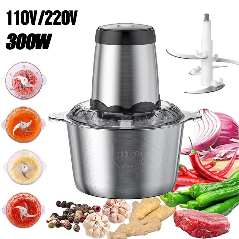 2L Electric Food Chopper Electric Stainless Steel Processor Meat Grinder Mixer