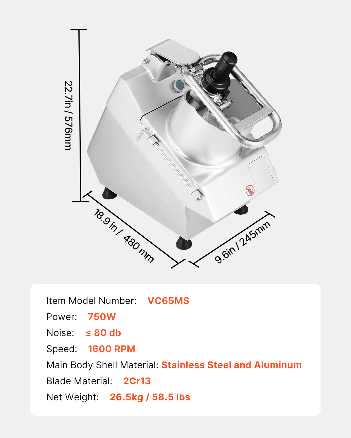 Food Processor Vegetable Chopper w/ 6 Blades Food-Grade Stainless Steel Blender