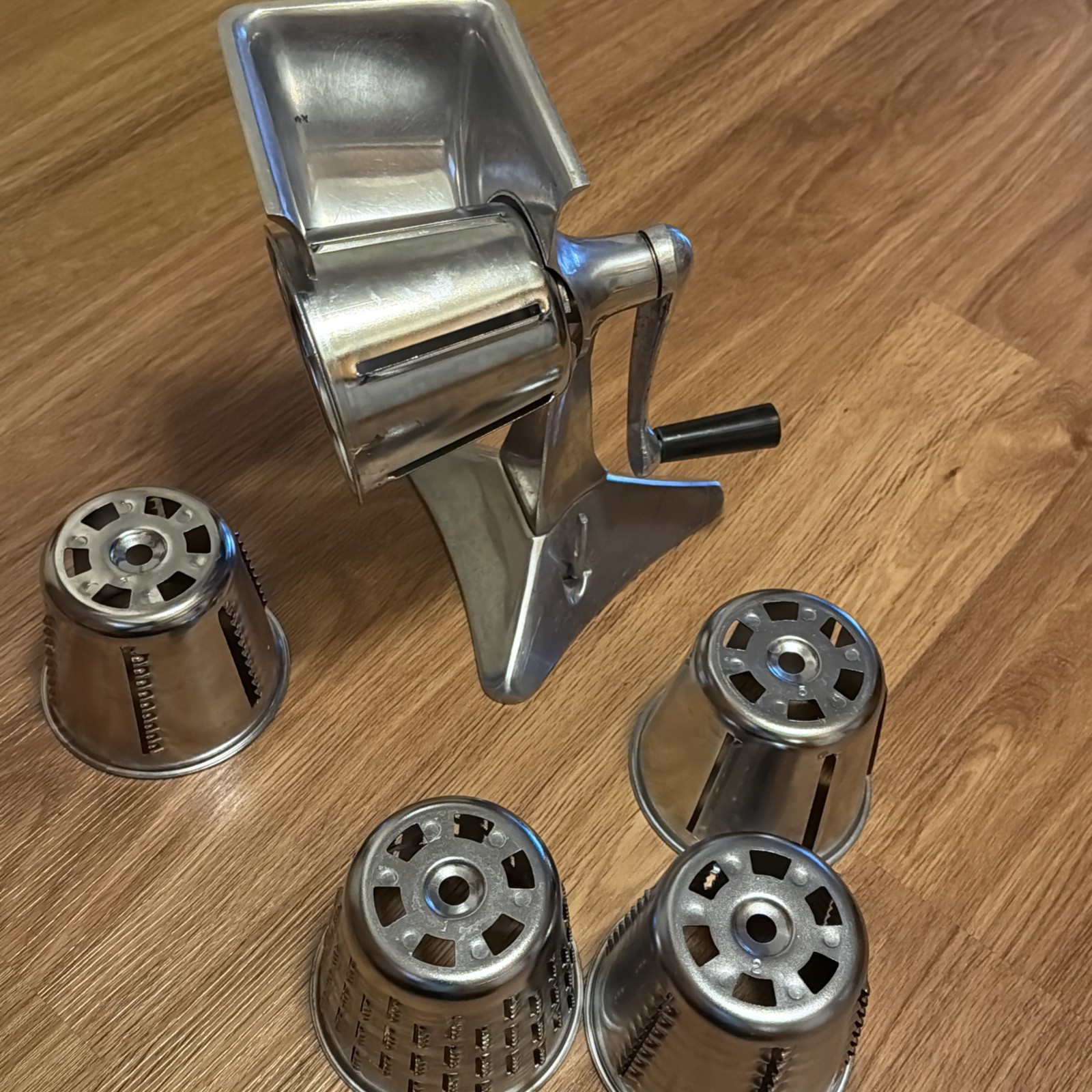 Vintage Kitchen-Quip, Inc. Manual Food Processor with 5 Cones And Suction Base
