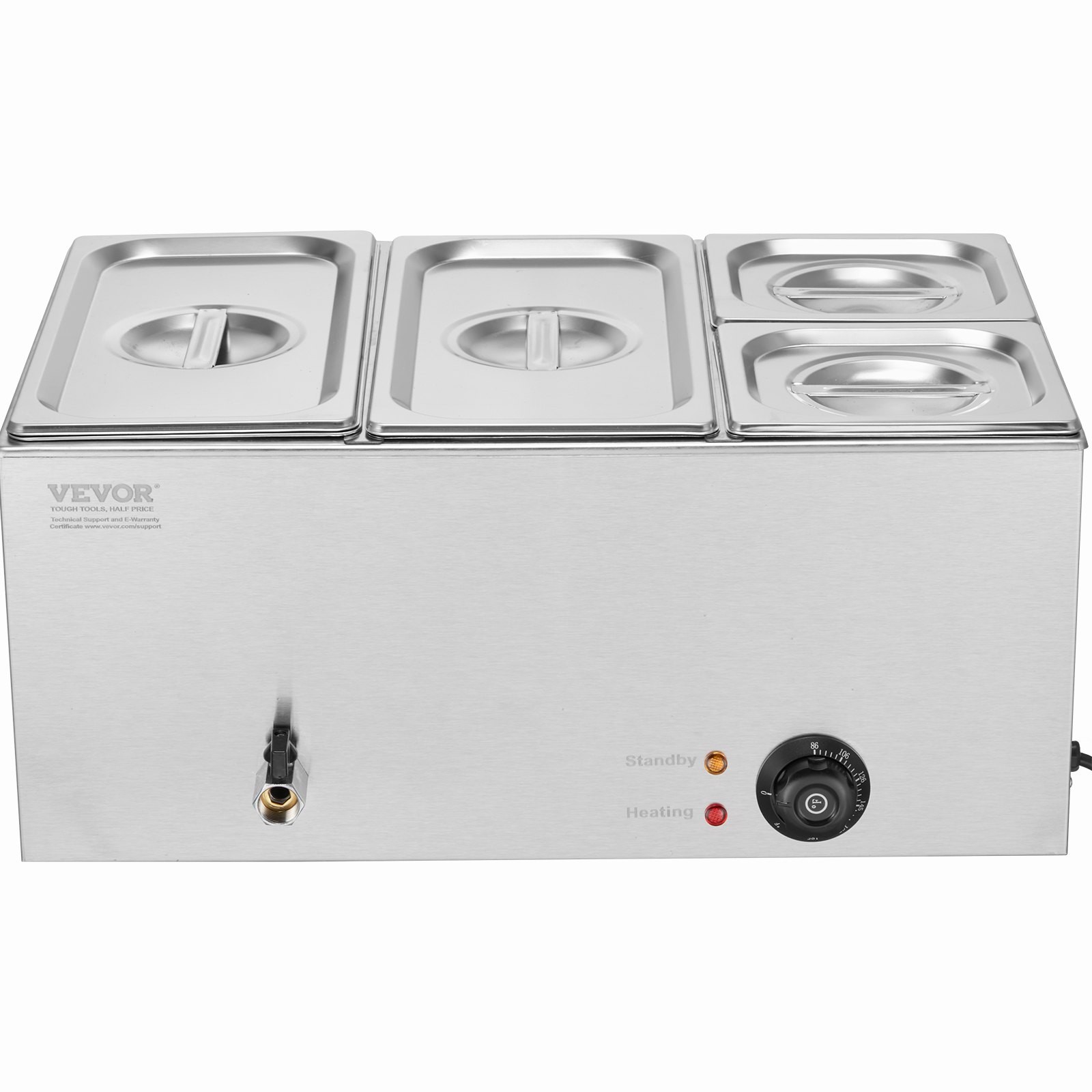 4-Pan Commercial Food Warmer, 16.4QT Electric Steam Table, 1200W Professional Co