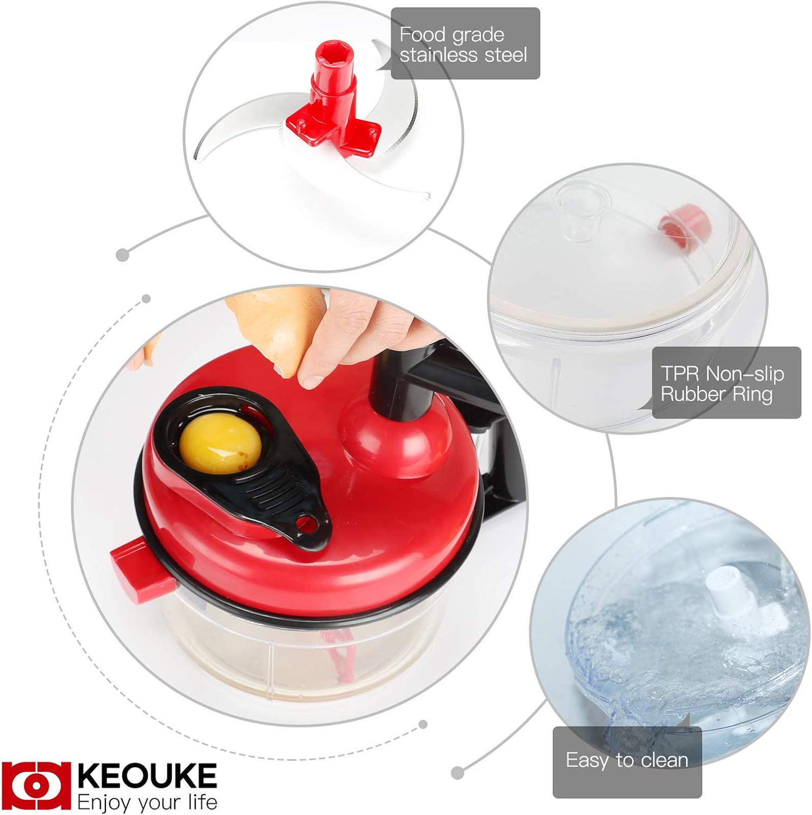 Manual Food Chopper with Egg Separator, Vegetable Dice, Meat Grinder
