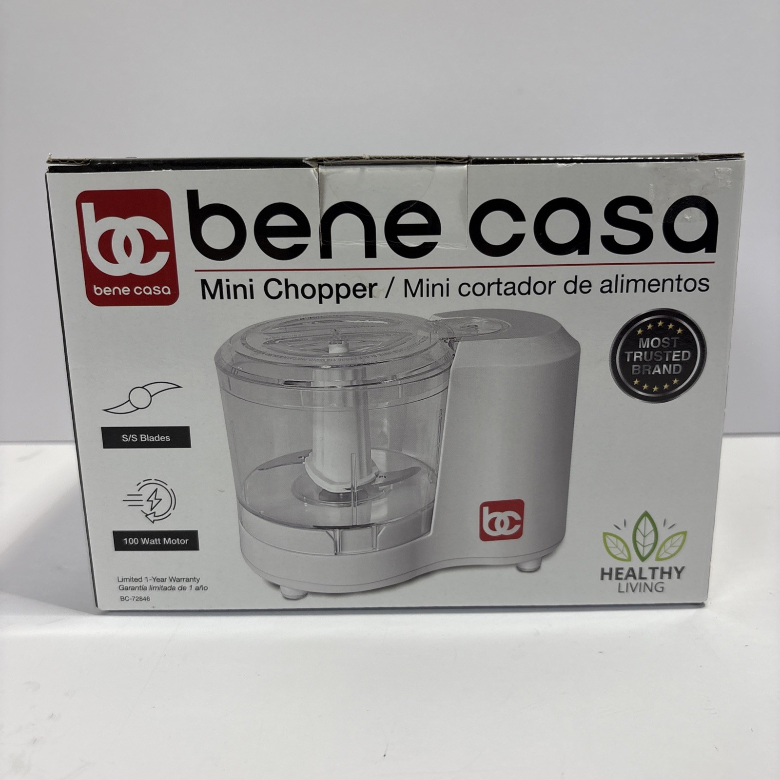 Bene Casa Mini Chopper Food Processor 1.5 Cup 100W White New In Box Sealed