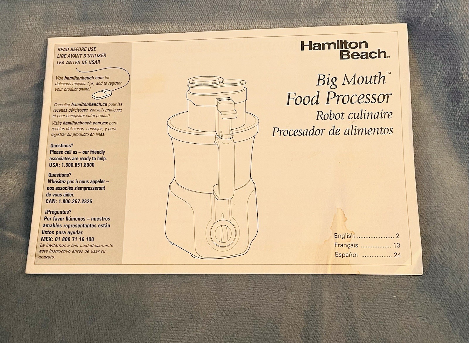 Hamilton Beach Big Mouth Processor 70570H, 70575H, 70573H, 70570C FP17 Manual