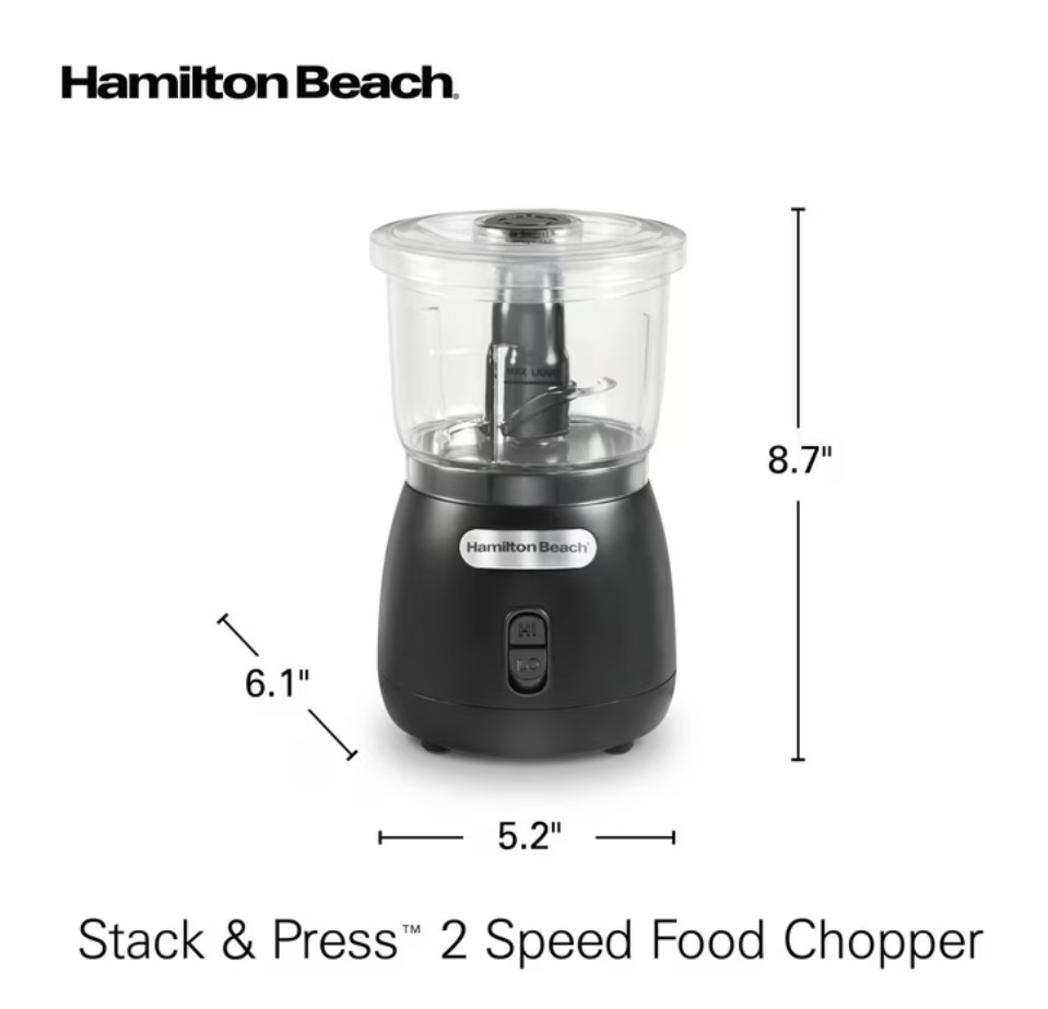 Hamilton Beach Food Chopper, 3 Cup, Stack & Press, 2 Speed, Mini Food Processor