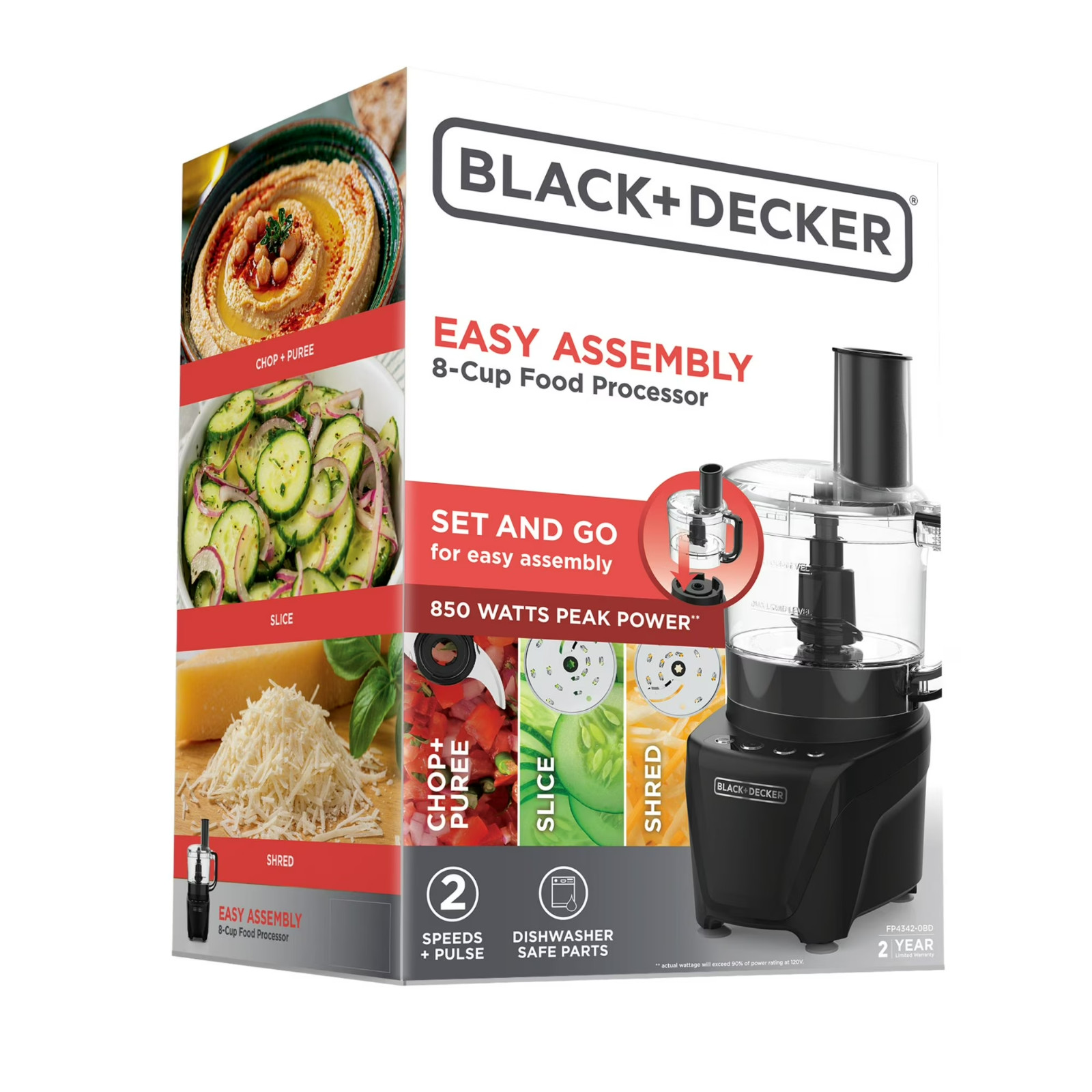 BLACK+DECKER 8-Cup Food Processor, 850W 2-Speed with Pulse