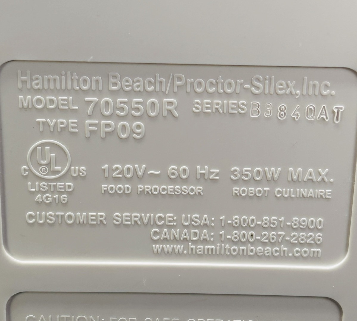 Hamilton Beach 70550 Food Processor Motor