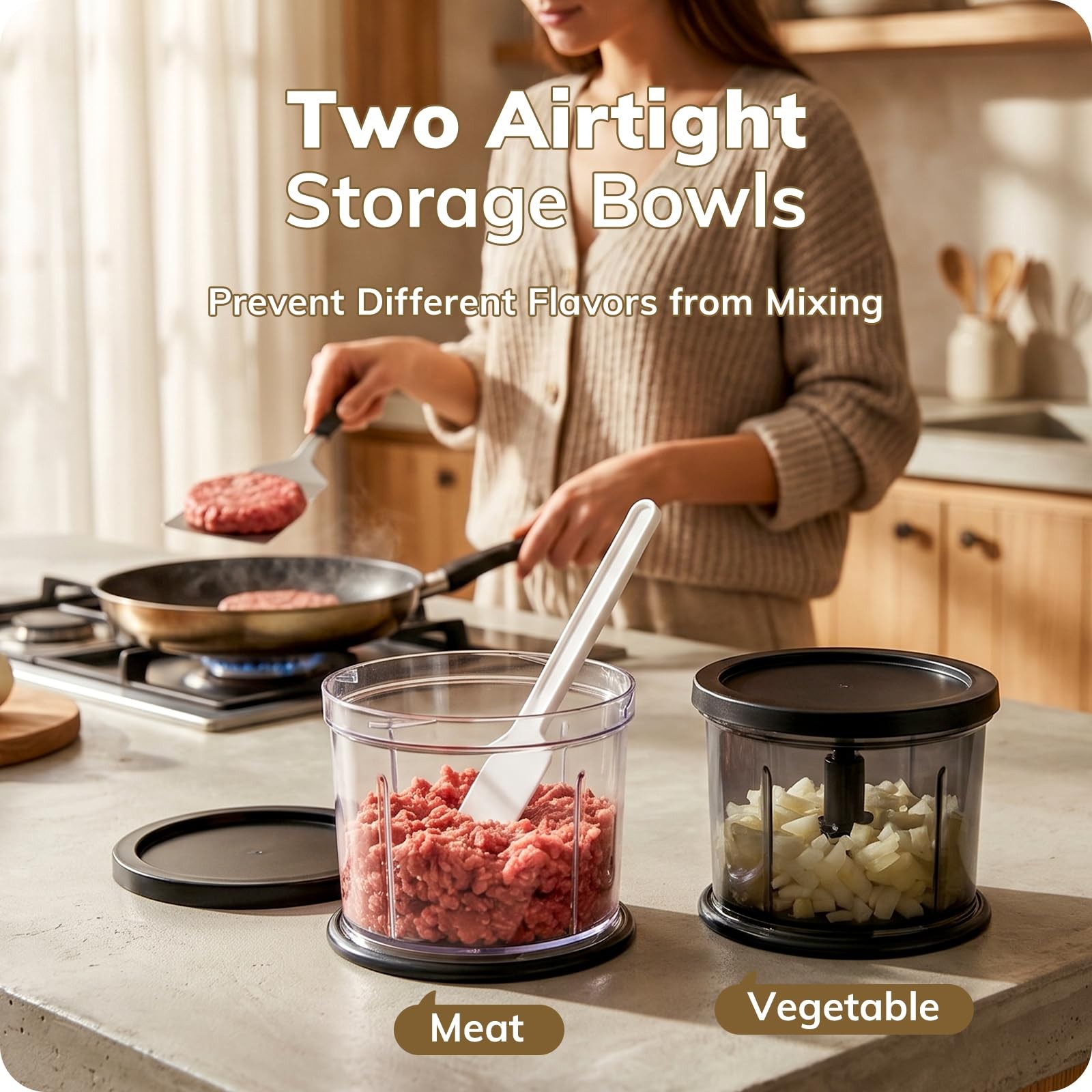 Food Processor Set: 2-Speed Electric Food Chopper with 2 Bowls (4 Cup+4 Cup),…