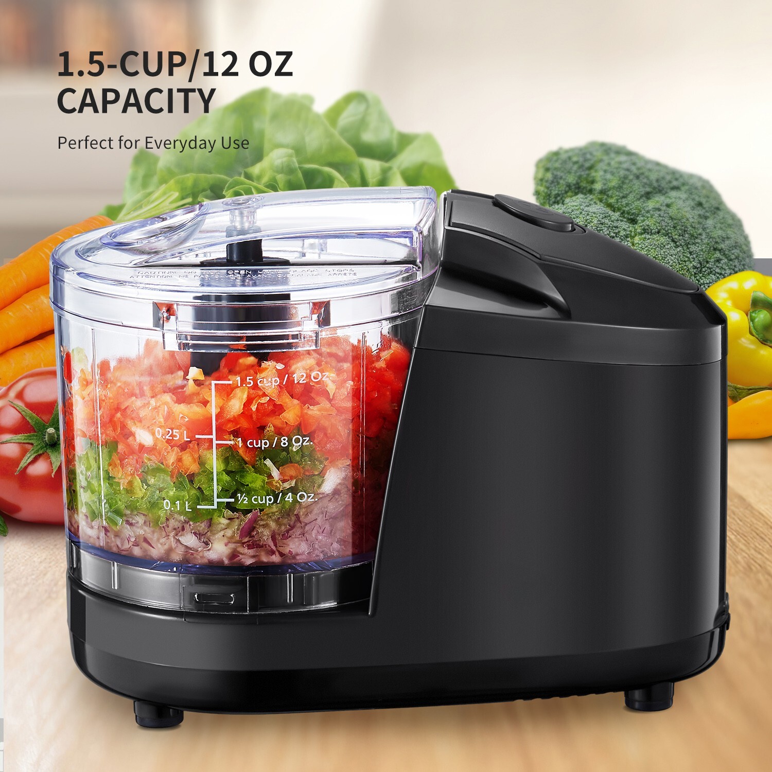 1.5-Cup Electric Food Chopper, 100W Mini Processor, Stainless Steel Blade