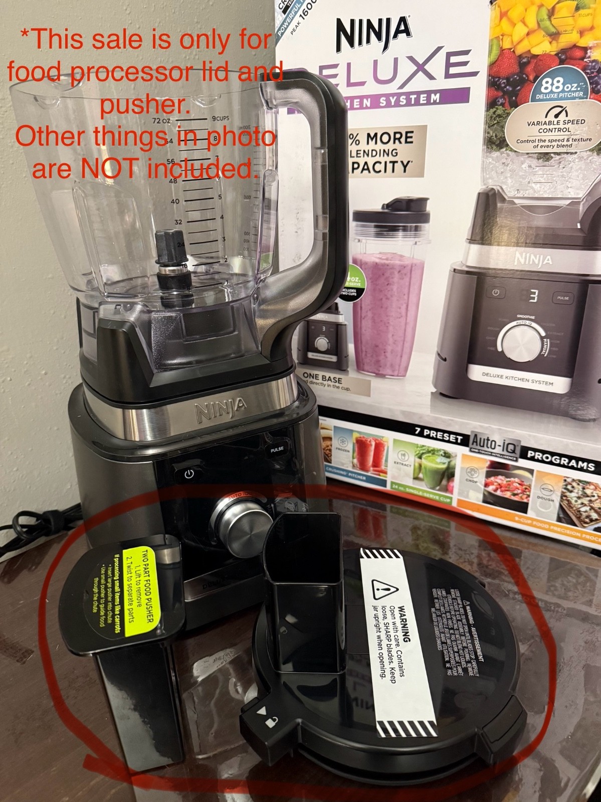 Replacement LID and PUSHER for 9 cup Food Processor Ninja Deluxe System CO905KS
