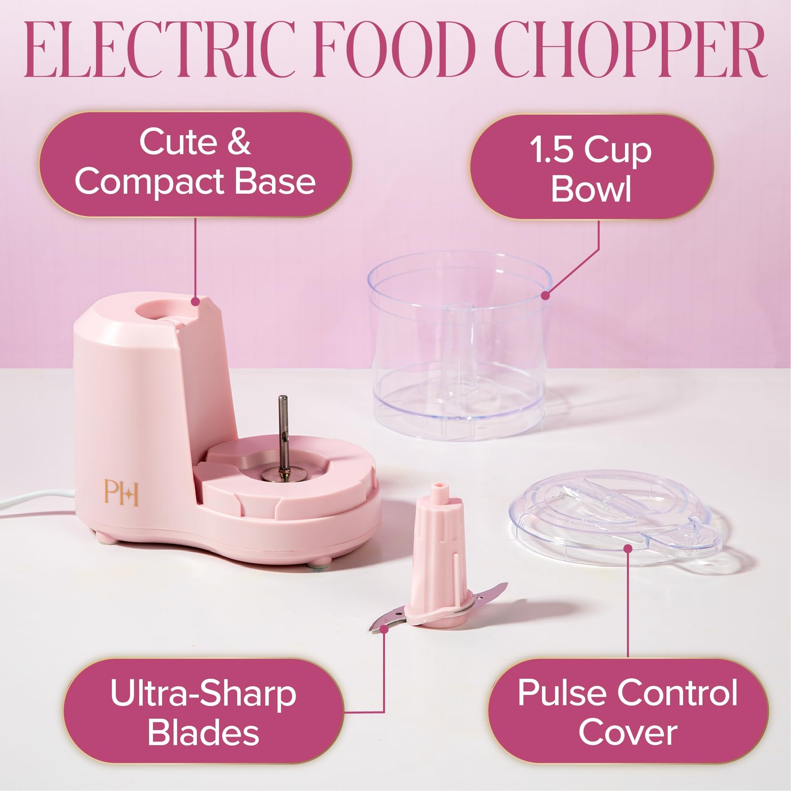 Paris Hilton 1.5-Cup Food Chopper Stainless Steel Blade One-Touch Pulse Control