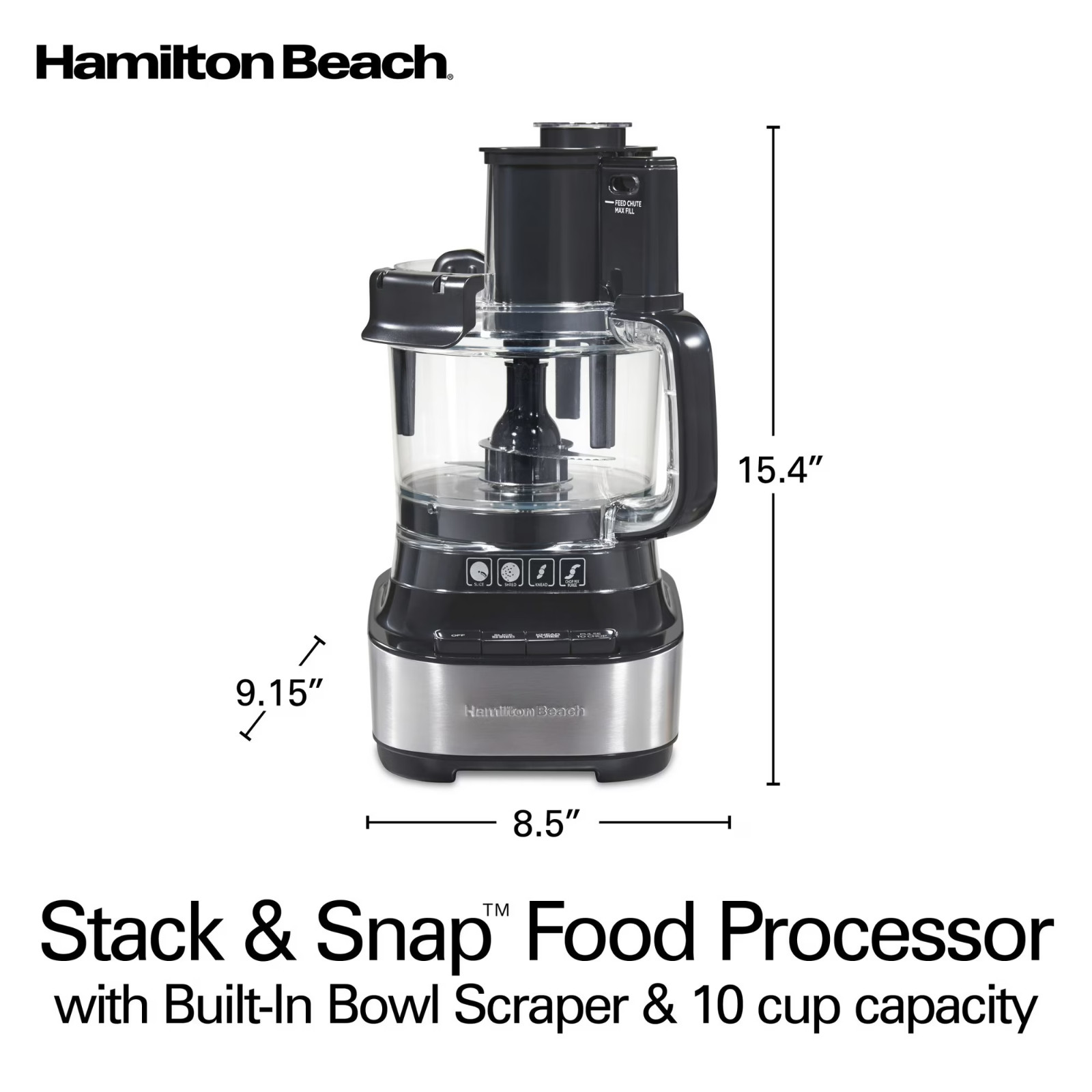 Hamilton Beach 10 Cup Food Processor Chopper Stack & Snap Bowl Scraper Black