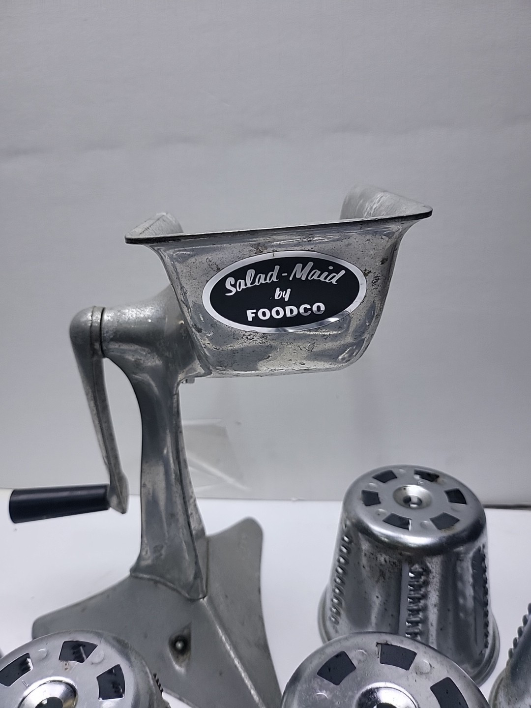 Salad-Maid Food Processor by Foodco 5 Grinding or Slicing Attachments Vintage
