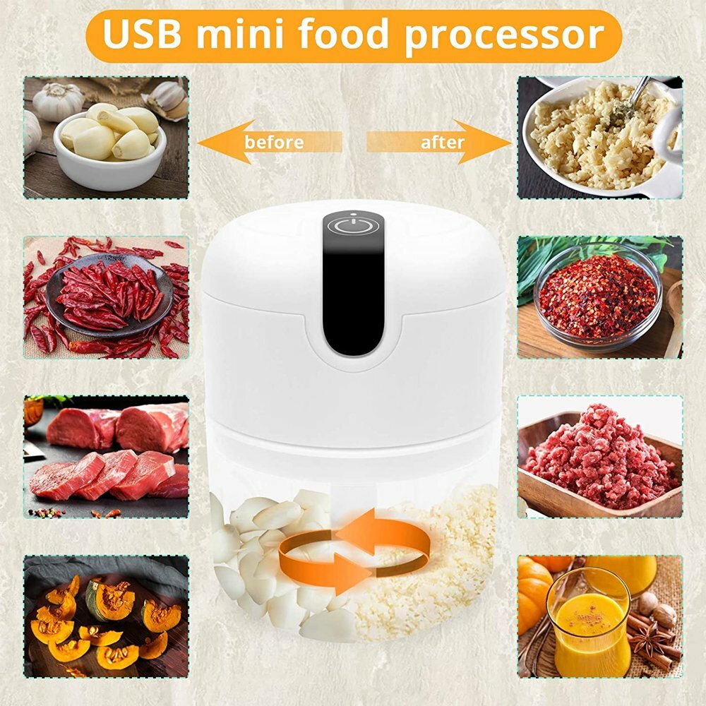 Electric Mini Garlic Spice Chopper Blender Mincer Food Processor USB Charging