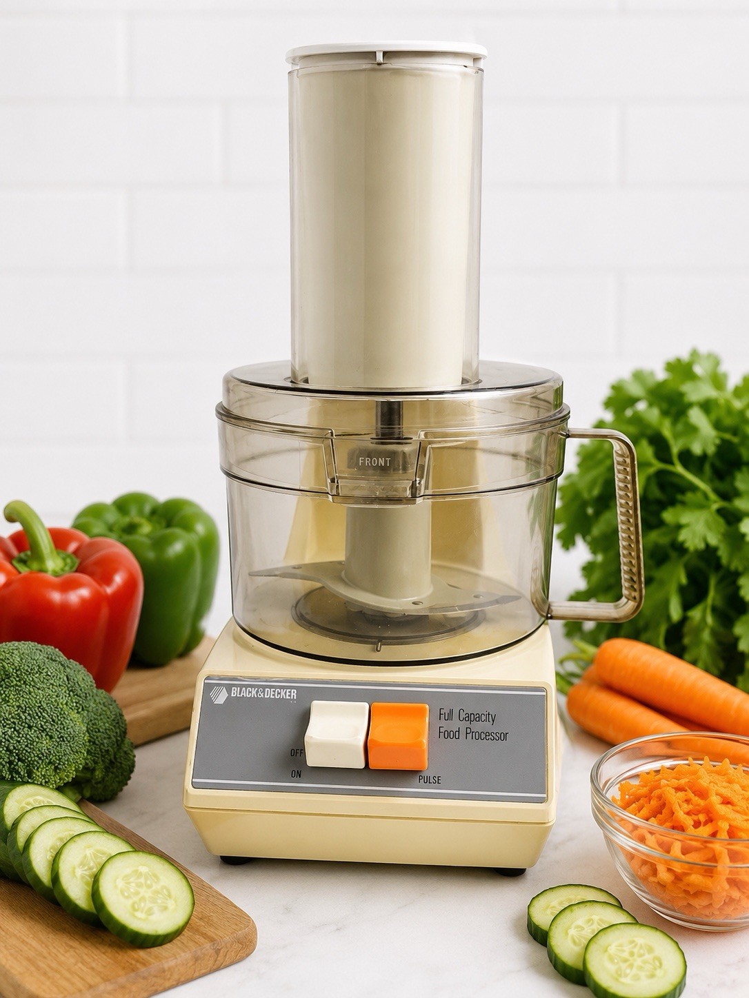 Vintage Black & Decker D1FP1D Full Capacity Food Processor Beige TESTED WORKS