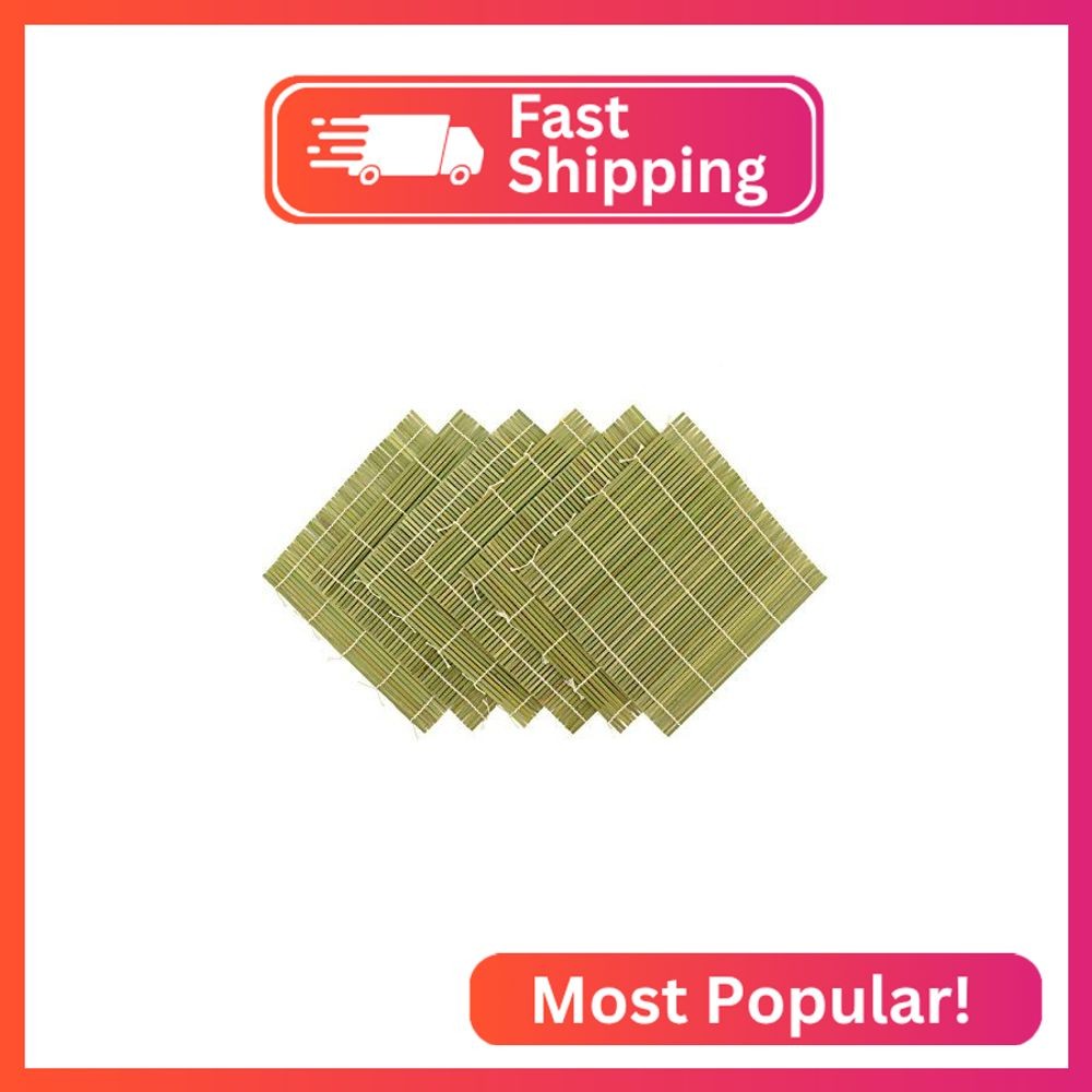 BambooMN 6x Green Bamboo Sushi Rolling Mat Set, Bulk Sushi Roller Mats 9.5″, All