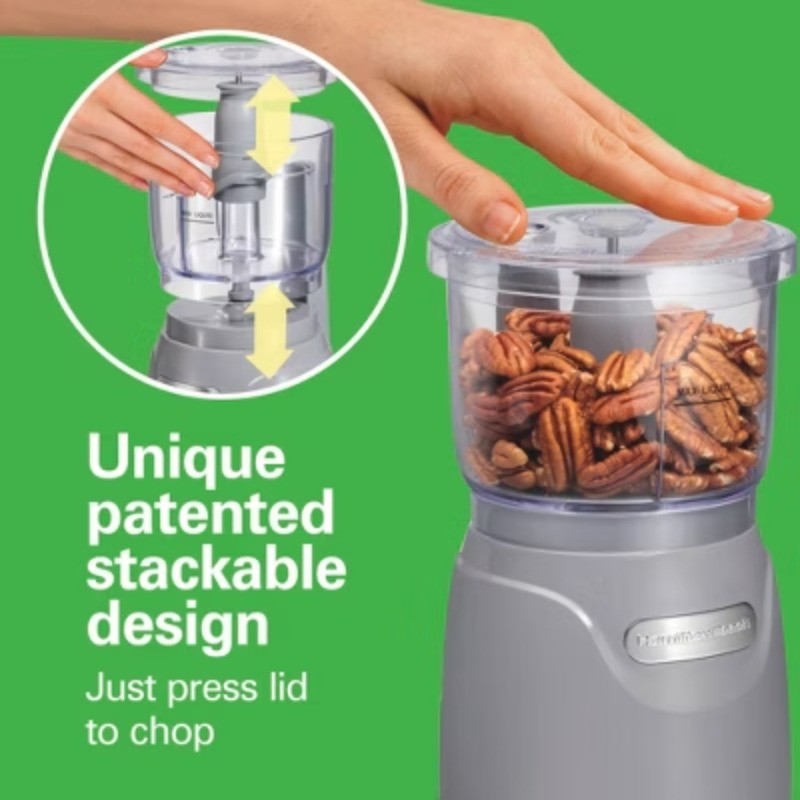 3-Cup Stack & Press Food Chopper Gray: Compact Veg Processor, DW Safe