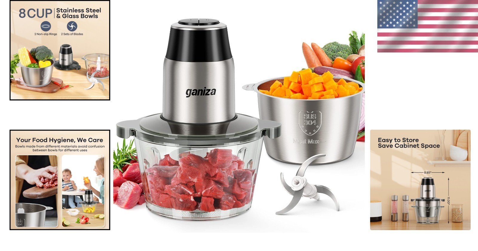 Versatile Kitchen Helper: 450W Electric Chopper & Grinder with Safety Features