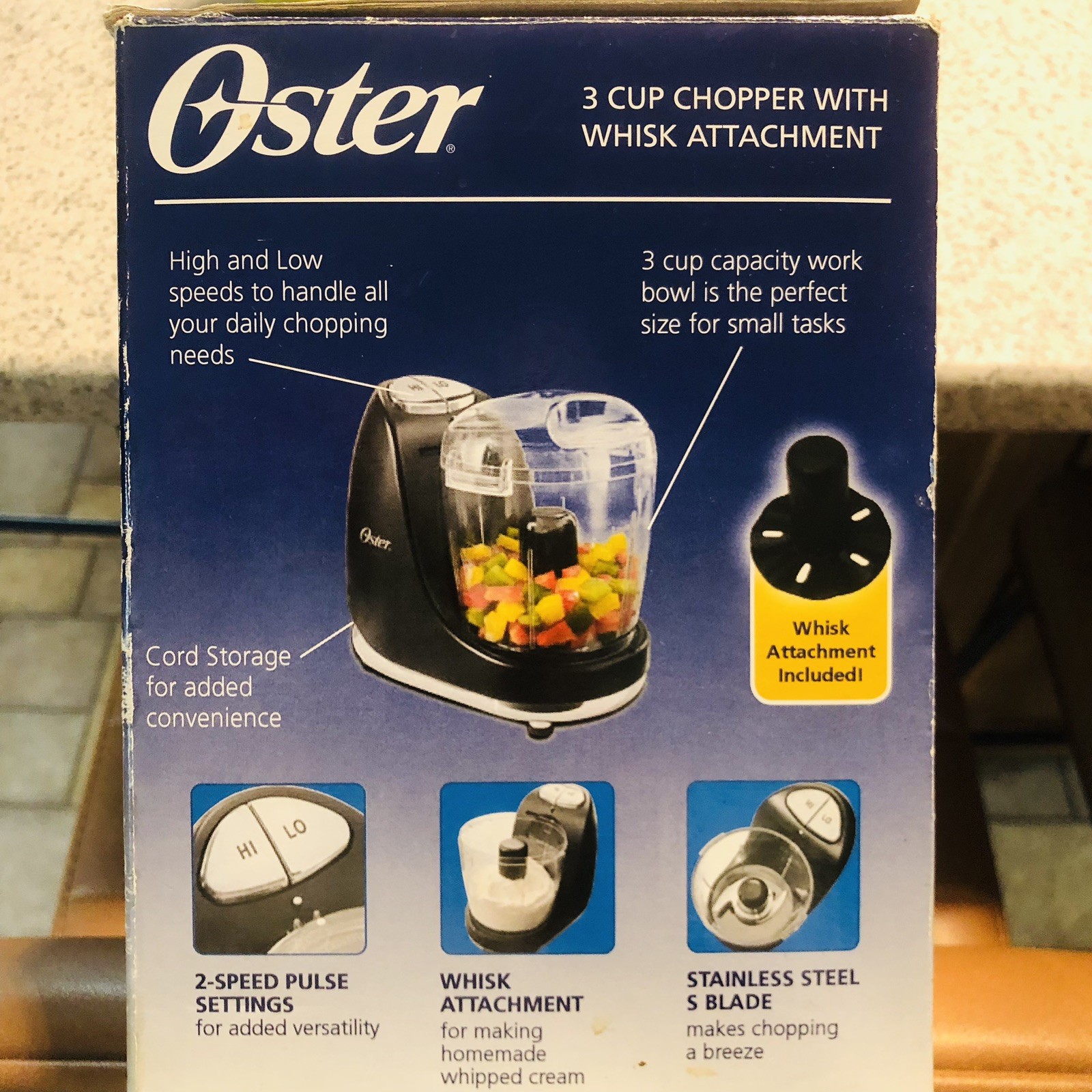 Oster 3-Cup Mini Chopper with Whisk, Black NEW IN BOX