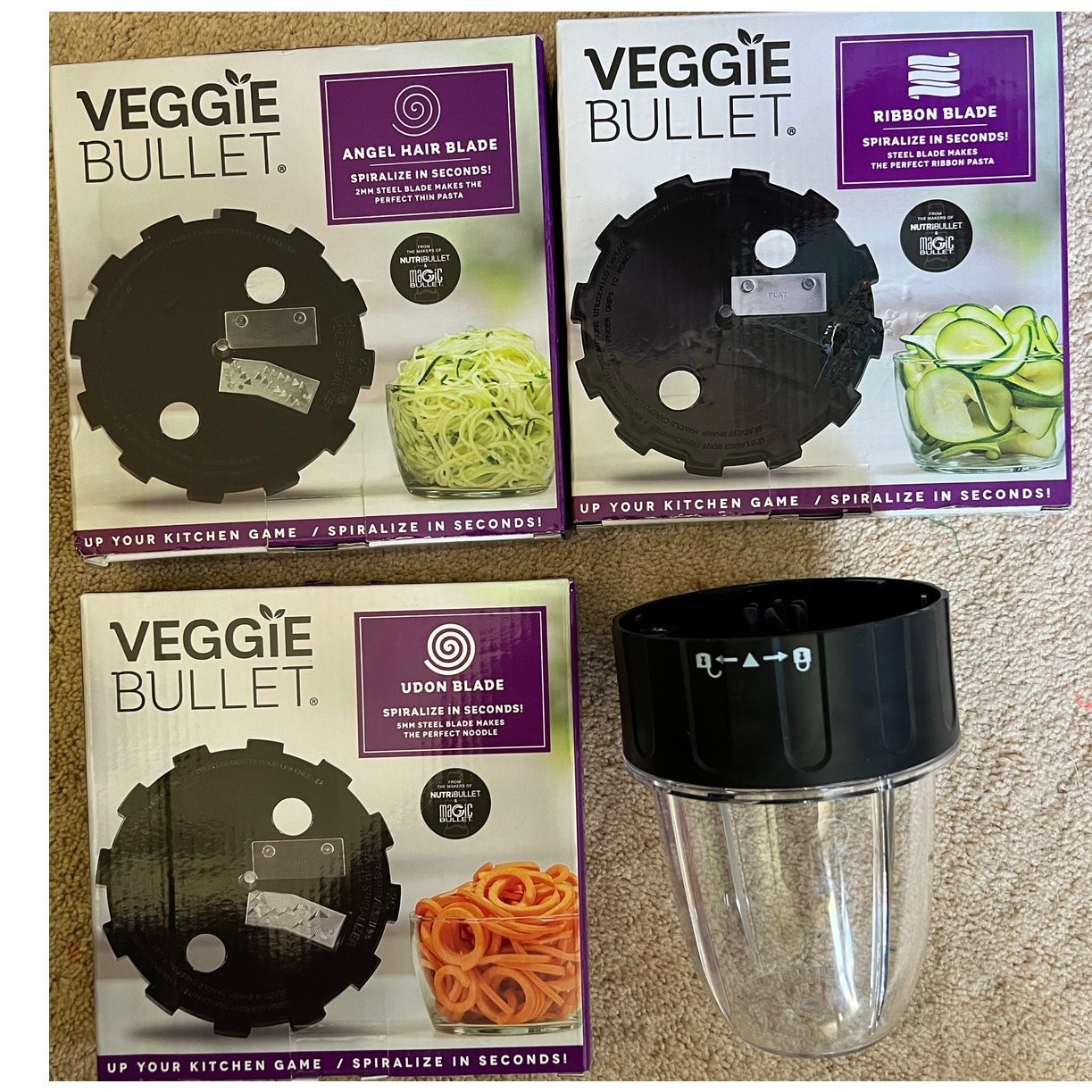 Veggie Bullet parts for food processor, NEW bowl, lid, 3 blades, blender -read