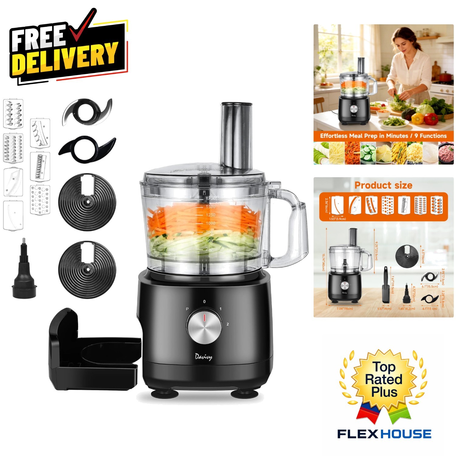 All-in-One 7-Cup Food Processor with 9 Blades, Ideal for Home Meal Prep & Snacks