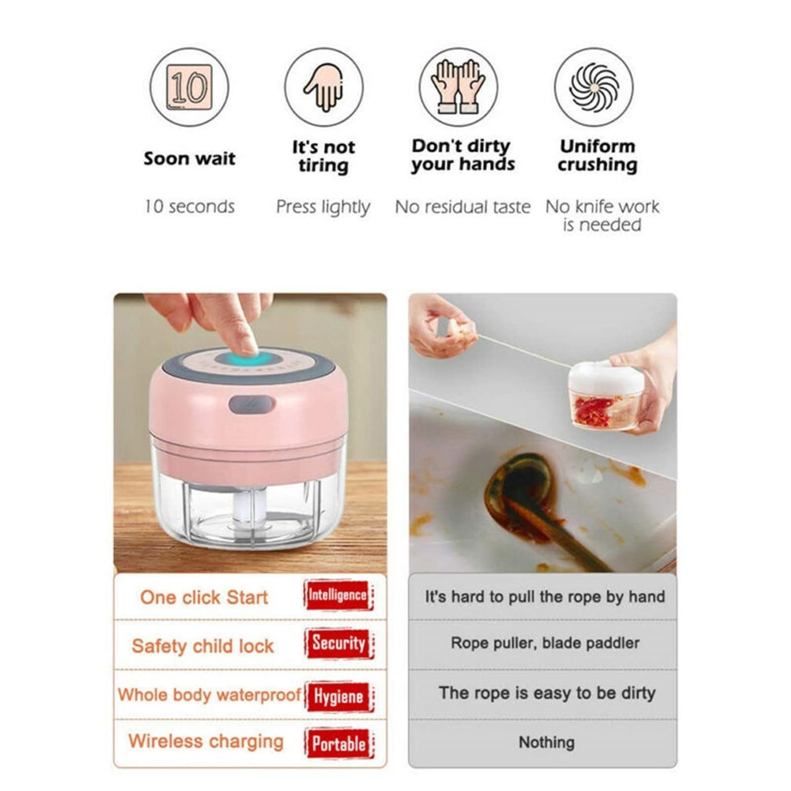Electric Mini Garlic Mincer 100ML USB Rechargeable Vegetable Onion Chopper