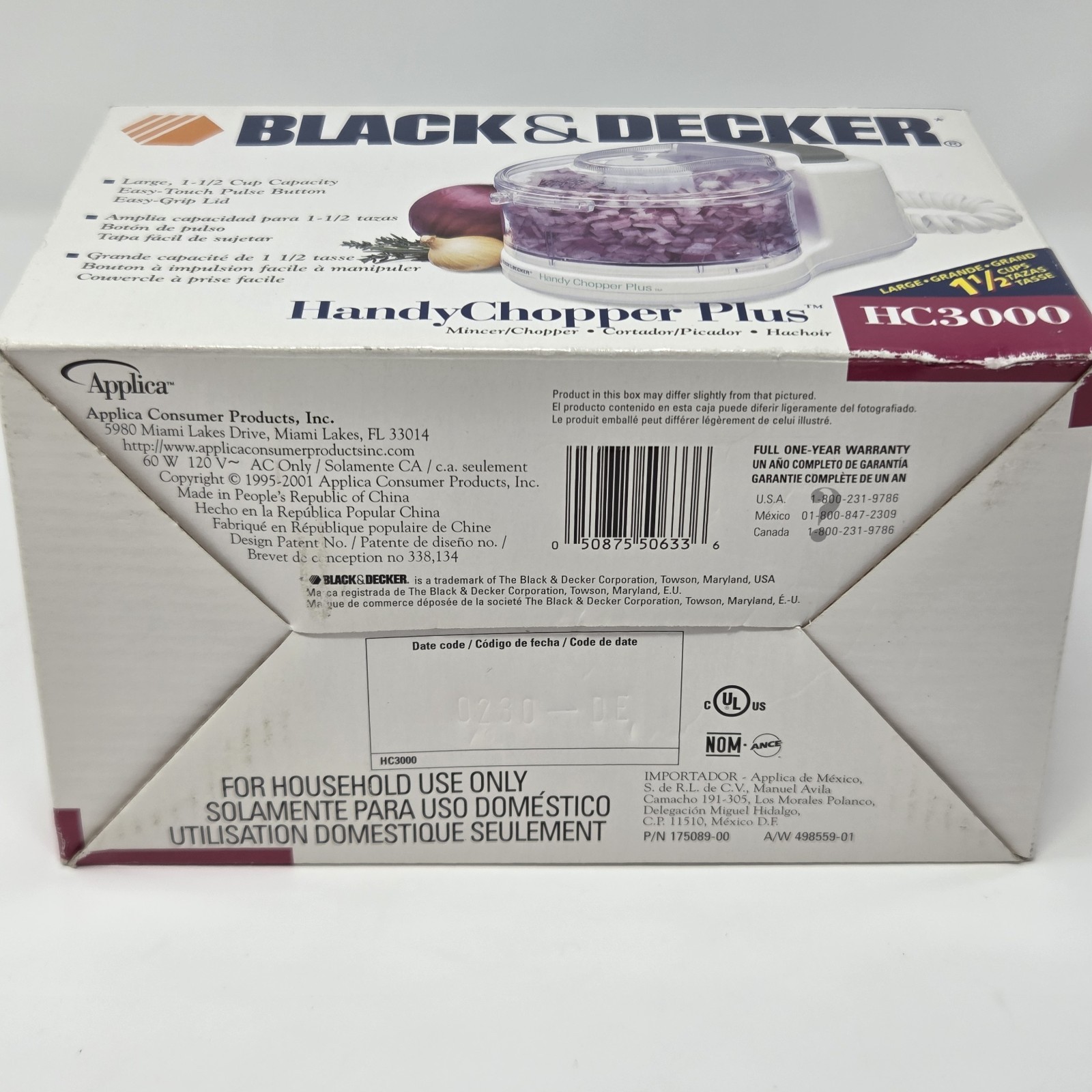 Black & Decker Handy Chopper Plus Mini Food Chopper HC3000 New In Box