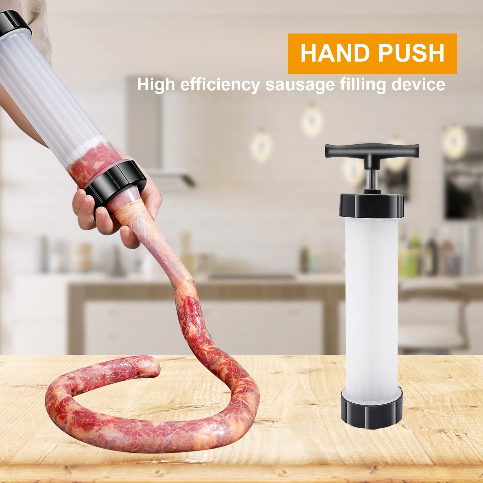Hoypeyfiy Homemade Sausage Maker Kitchen Stuffer push type, White