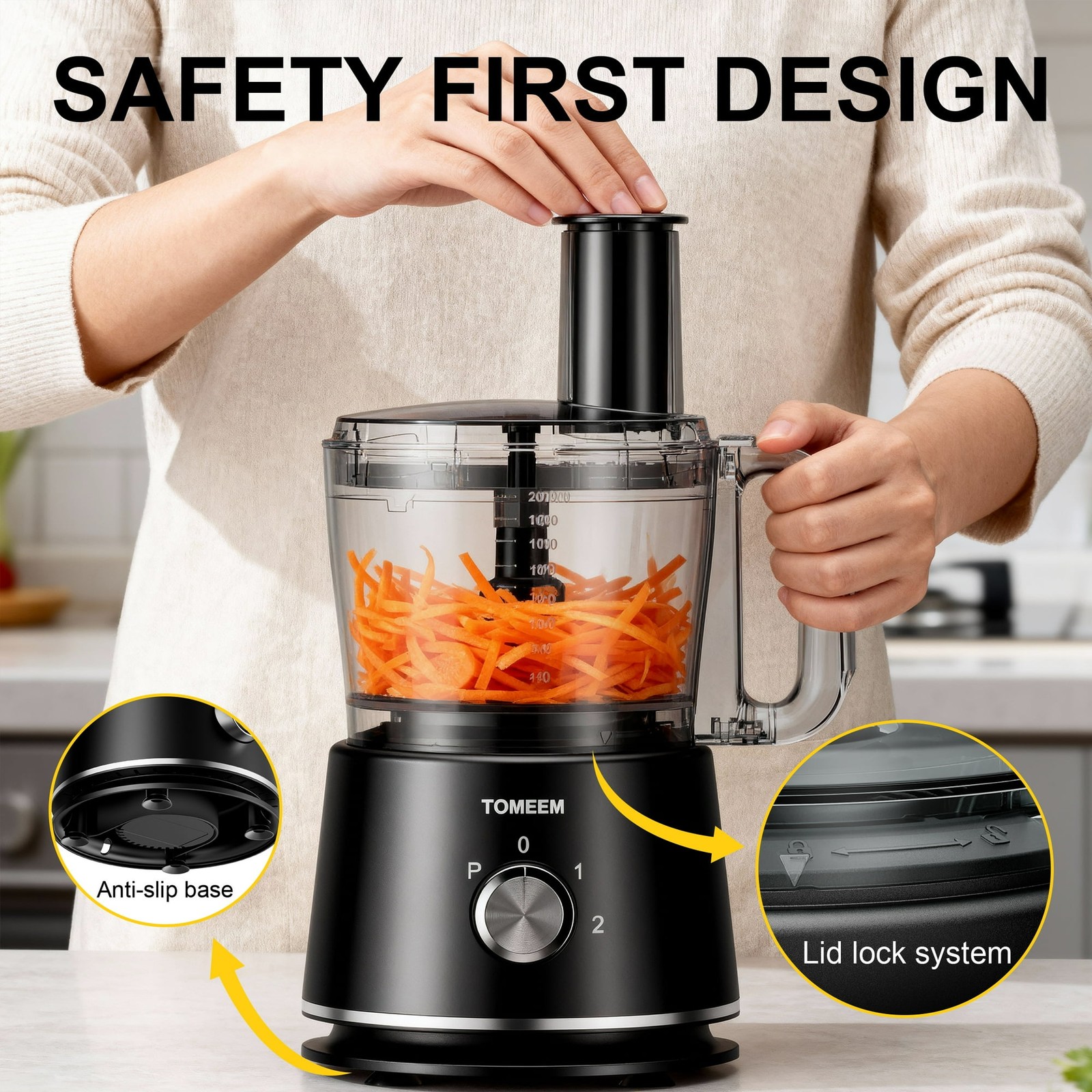 Food Processor 600W, 12 Cup, for Chop, Puree, Slice, Shred & Knead Dough