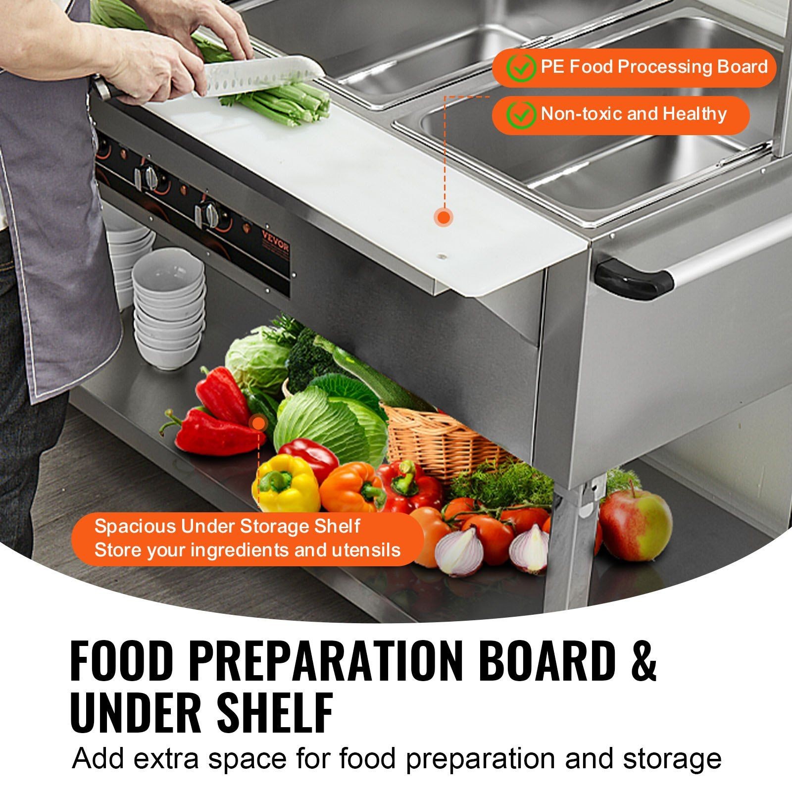 2×20.6QT 1000W Stainless Steel Electric Steam Table with 4 Wheels (2 Lockable)
