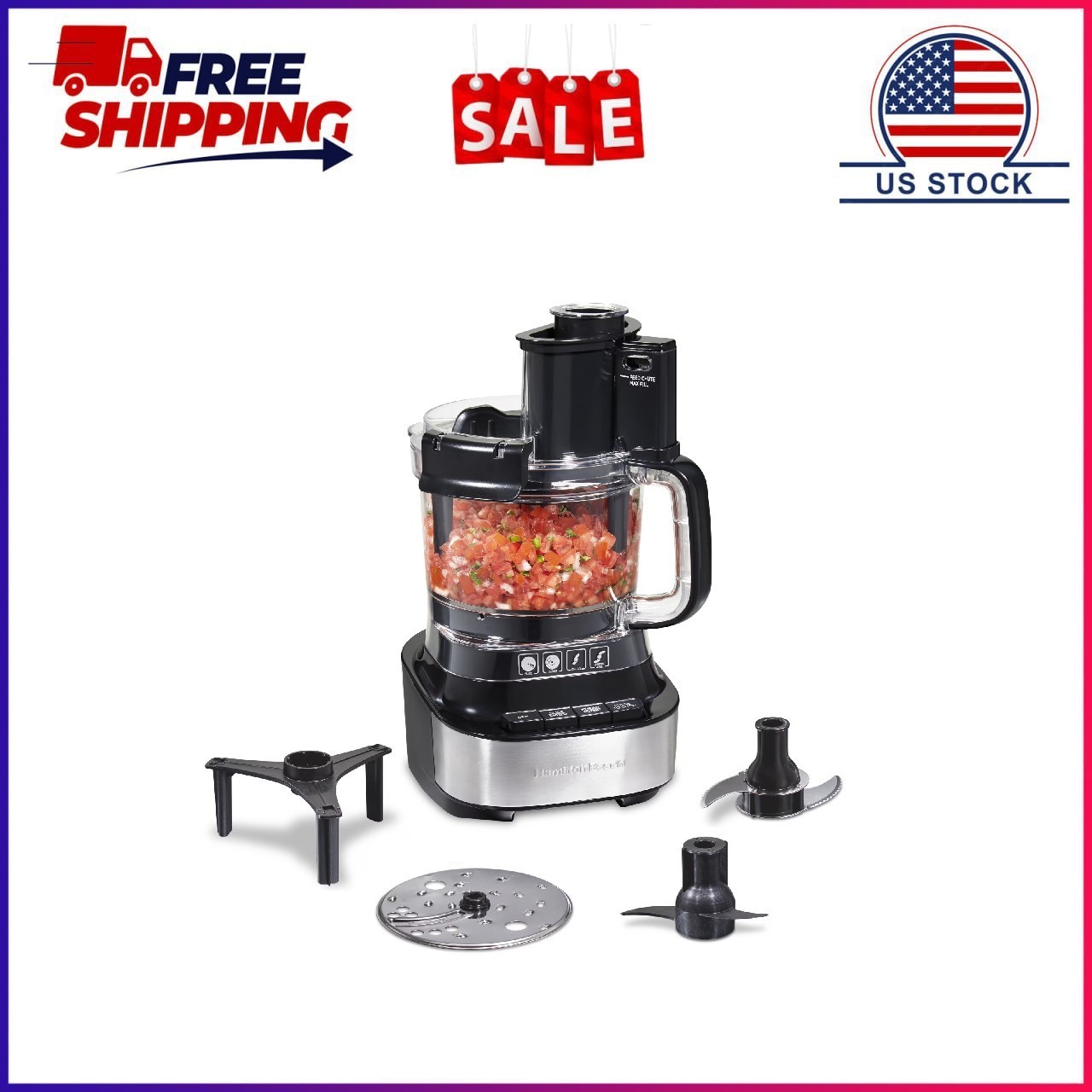 Hamilton Beach Stack & Snap 10-Cup Food Processor, 500 W, 2-Speed with Pulse, Ex
