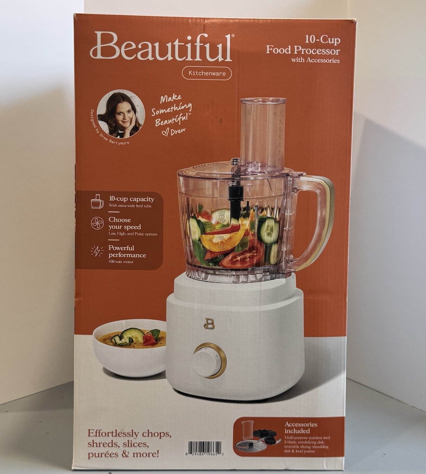 Beautiful 10-Cup Food Processor with Accessories – White Icing by Drew Barrymore