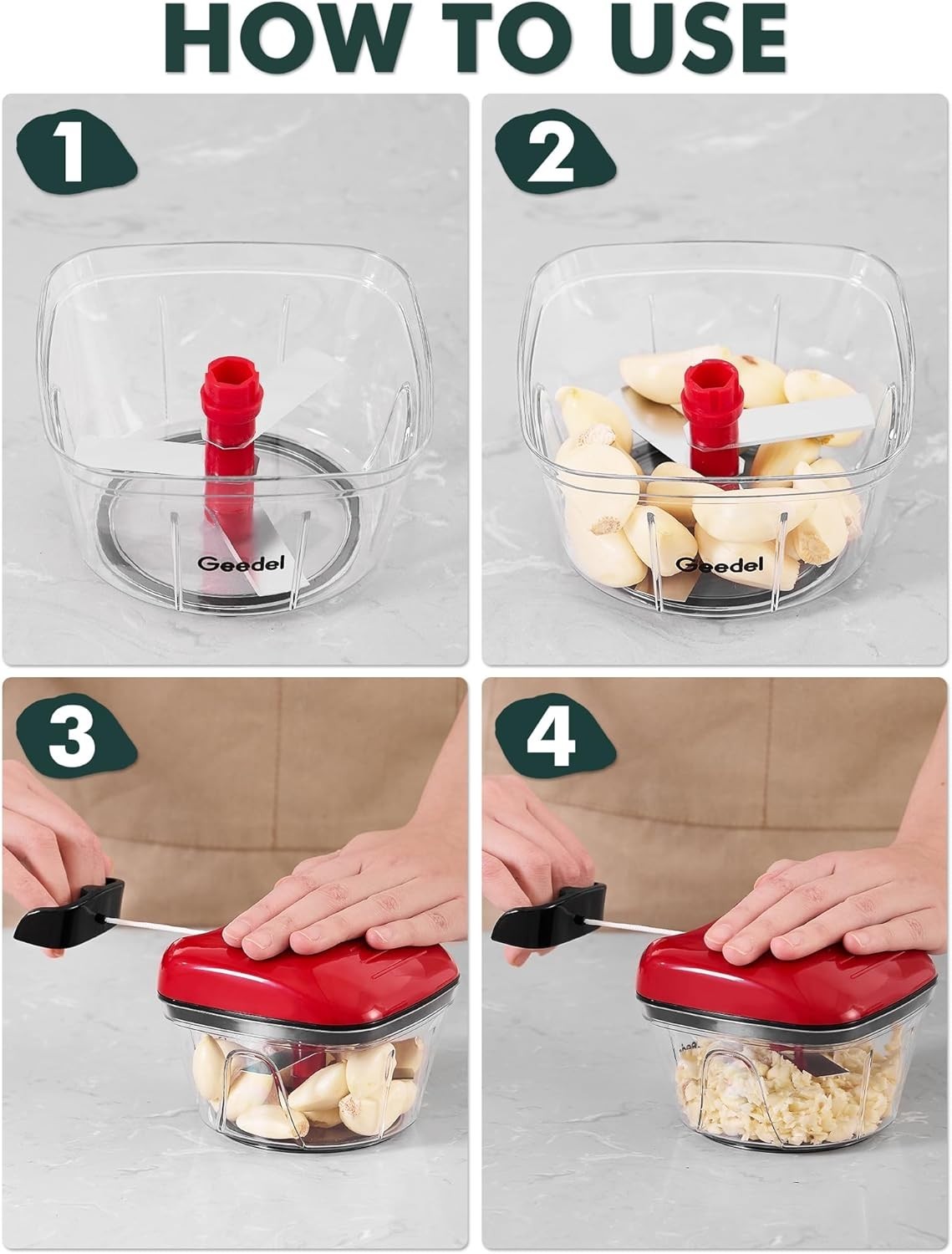 Red Manual Food Chopper, 2 Cup Vegetable & Fruit Cutter, Portable
