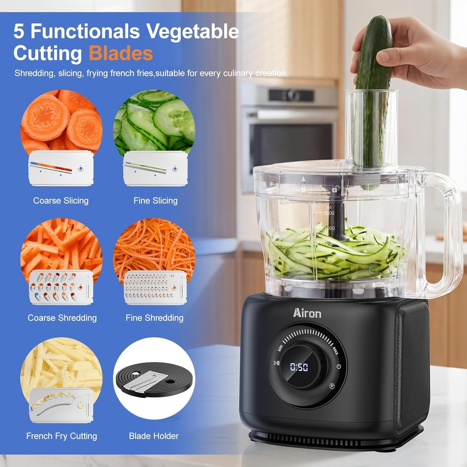 7-in-1 Professional Food Processor, 1000W Powerful Electric Vegetable Chopper,