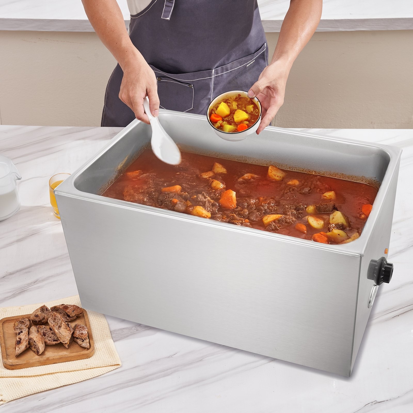 Commercial Food Warmer 19QT Bain Marie 1200W Electric Buffet Warmer Steam Table