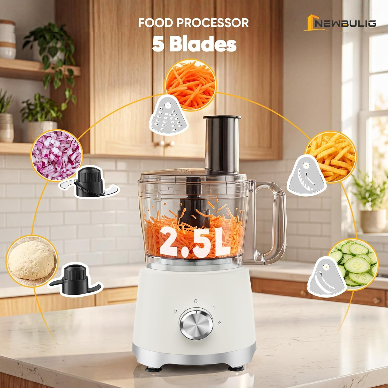 10.5 Cups Food Processor, Versatile Food Processors with 5 Blades, 600W Powerful