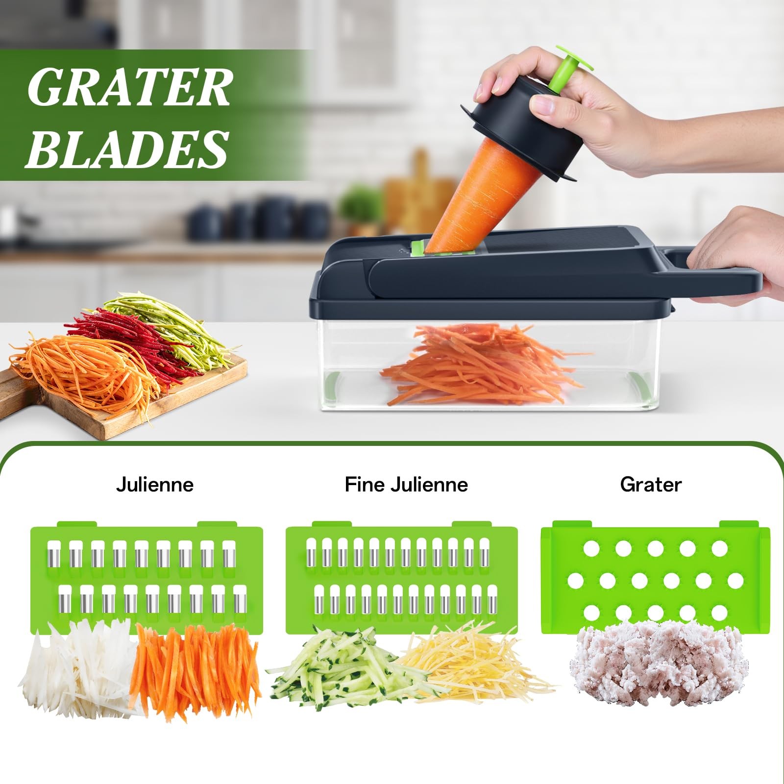 HomeHacks Vegetable Chopper Cutter, 12 in 1 Kitchen 7 blades, Green